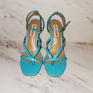 STEVE MADDEN Amada Teal Leather High Heel Sandals